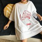 Elbow-sleeve Dinosaur Embroidered T-shirt