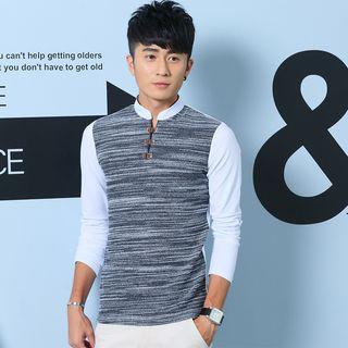 Panel Stand-collar Long-sleeve Top