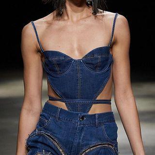 Open-back Denim Crop Camisole Top Blue - One Size