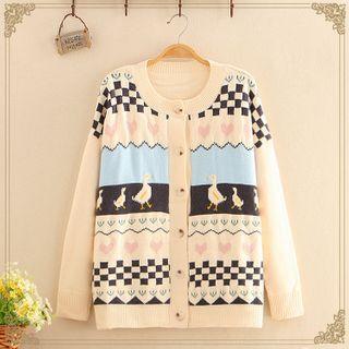 Round-neck Duck Jacquard Knit Cardigan