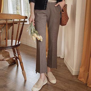 Cutout-hem Checked Boot-cut Pants