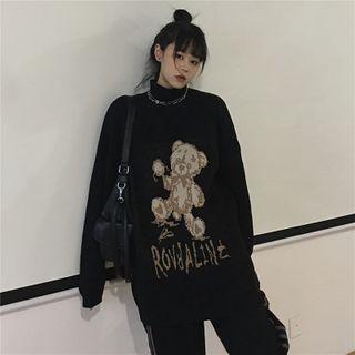Bear Print Mock-neck Sweater