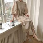 V-neck Balloon-sleeve Long Dress