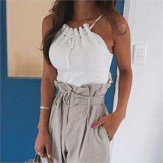 Spaghetti-strap Shirred Knit Top