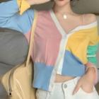 Color Panel Cardigan Blue & Pink & Yellow - One Size