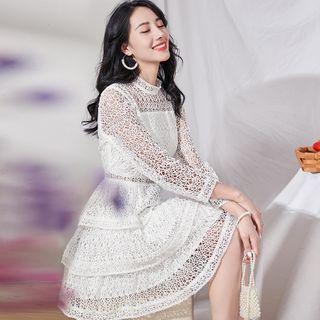 Eyelet Lace Long-sleeve Mini A-line Dress