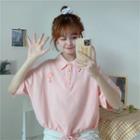 Short-sleeve Floral Print Polo Shirt Pink - One Size