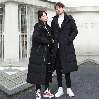Long-sleeve Plain Padded Long Coat