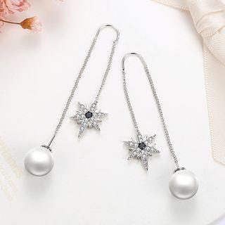 925 Sterling Silver Star Faux Pearl Dangle Earring