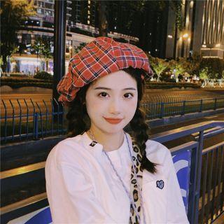 Color-block Plaid Beret
