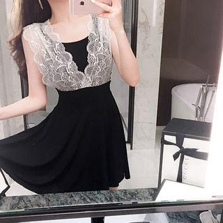 Sleeveless Lace-overlay A-line Mini Dress