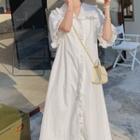 Short-sleeve Ruffle Midi Collared Dress