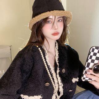 Long-sleeve Contrast Trim Double Breasted Jacket Black - One Size