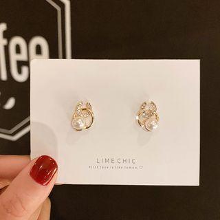 Faux Pearl Rhinestone Dangle Earring 1 Pair - S925 Silver - As Shown In Figure - One Size