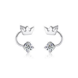 Sterling Silver Simple And Elegant Crown Earrings With Cubic Zirconia Silver - One Size