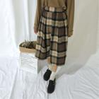 Band-waist Plaid Midi A-line Skirt