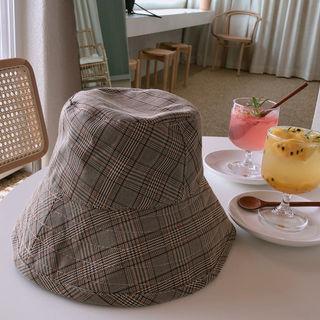 Checked Bucket Hat Beige - One Size