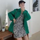 Long-sleeve Plain Shirt / Spaghetti-strap Zebra Printed Slim Fit Dress