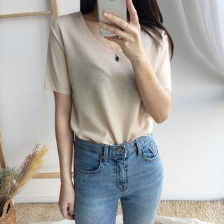 V-neck Short-sleeve Lightweight Knit Top