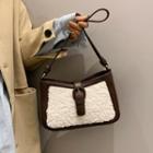 Faux Shearling Panel Buckled Crossbody Bag