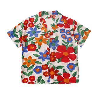 Short-sleeve Floral Print Shirt Red Floral - White - One Size
