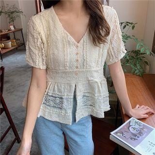 Short-sleeve Lace Top As Shown In Figure - One Size
