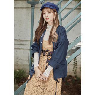 Stand-collar Bird Embroidered Safari Jacket