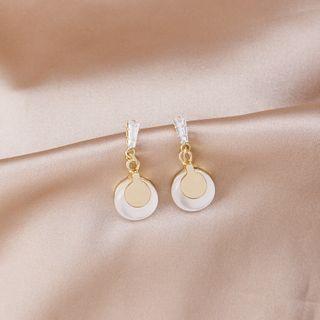 Disc Cat Eye Stone Rhinestone Dangle Earring 1 Pair - E1405-4 - Gold - One Size