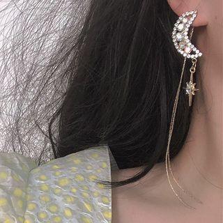 Rhinestone Moon & Star Dangle Earring 1 Pair - Silver Stud - Gold - One Size