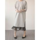 3/4-sleeve Dip-back Midi Dress