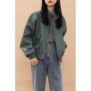 Stand-collar Bomber Jacket Dark Green - One Size
