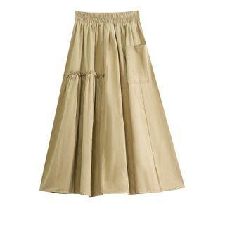 Ruffle Trim Panel Pocket Maxi Skirt