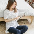 Sequined Star-patch Paint-splatter T-shirt