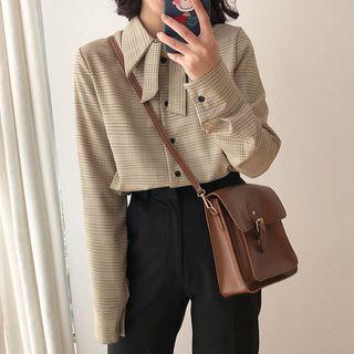 Plaid Tie Neck Shirt As Shown In Figure - One Size