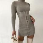 Long-sleeve Lace Up Mini Bodycon Dress