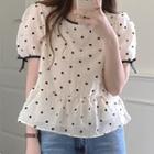 Heart Print Round-neck Shirt White - One Size