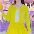 Cropped Frill Trim Cardigan Yellow - One Size