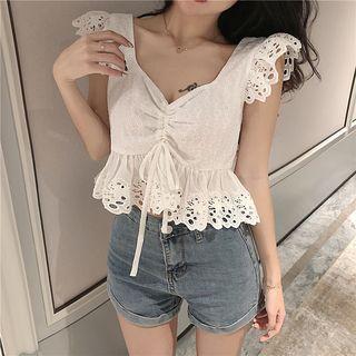 Embroidered Drawstring Top White - One Size
