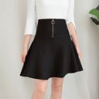 Zip-front Knit A-line Skirt