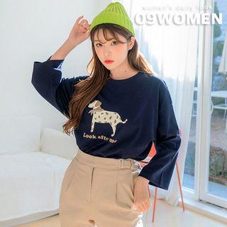 Plus Size Dog-printed Long Cotton T-shirt