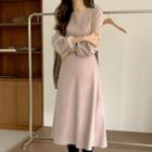 Long-sleeve Plain Crewneck Dress