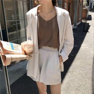 V-neck Camisole Top / Pocketed Blazer / High Waist Shorts