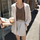 V-neck Camisole Top / Pocketed Blazer / High Waist Shorts