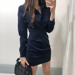 Long-sleeve Slim Fit Velvet Shirt Dress
