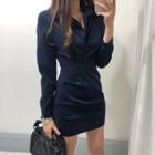 Long-sleeve Slim Fit Velvet Shirt Dress