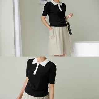 Scallop-edge Knit Polo Shirt