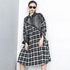 Plaid Half Zip Long-sleeve Dress As Shown In Figure - One Size