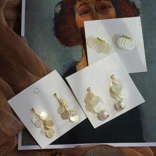 Faux Pearl Shell Disc Fringed Earring