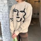 Mock-neck Face Jacquard Sweater
