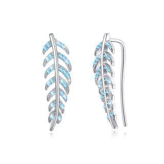 925 Sterling Silver Elegant Leaf Earrings With Blue Austrian Element Crystal Silver - One Size